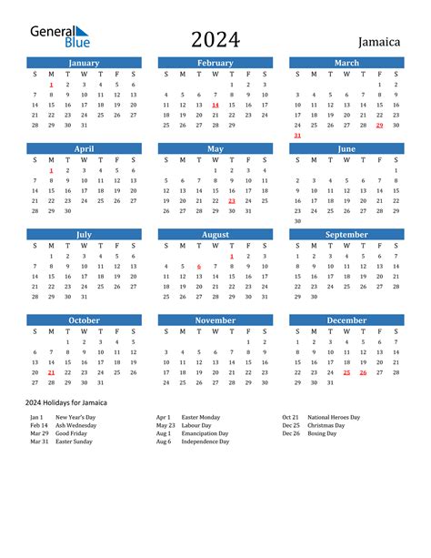calendar 2024 jamaica with holidays